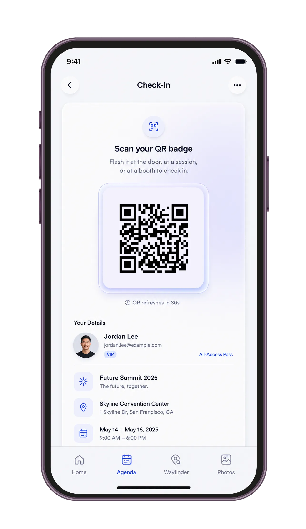 IQvent AI app screen: One Scan. You're In.